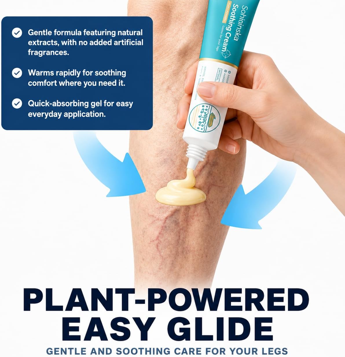 Gentle Herbal Varicose Veins Cream for Legs,Fast-Absorbing Soothing Massage Cream for Daily Skin Care,Non-Greasy Formula,1 oz