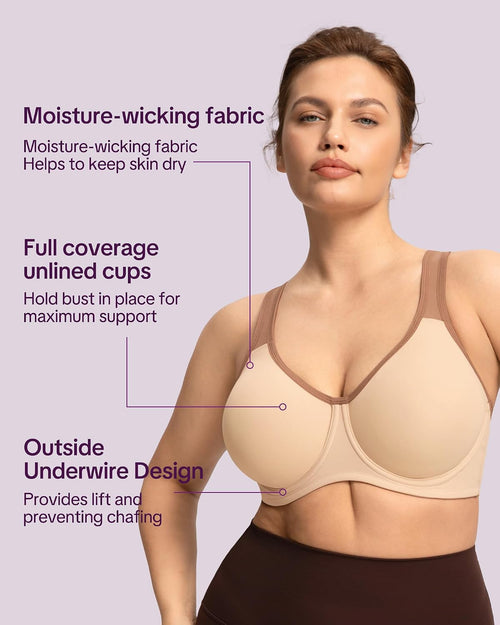 HSIA Sports Bra for Women High Support Large Bust Outside Underwire Adjustable Racerback Unlined Full Coverage Sports Bra