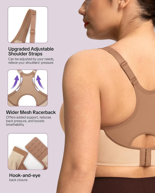 HSIA Sports Bra for Women High Support Large Bust Outside Underwire Adjustable Racerback Unlined Full Coverage Sports Bra