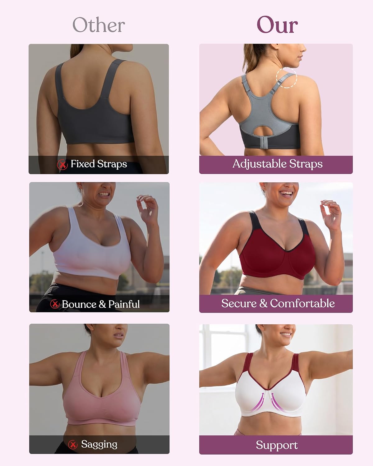 HSIA Sports Bra for Women High Support Large Bust Outside Underwire Adjustable Racerback Unlined Full Coverage Sports Bra