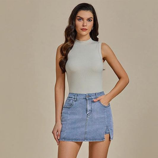 Chic Denim Skort with Side Slit™